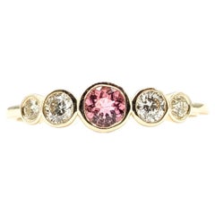 Five-Stone Tourmaline & Diamond Ring in 14k Yellow Gold