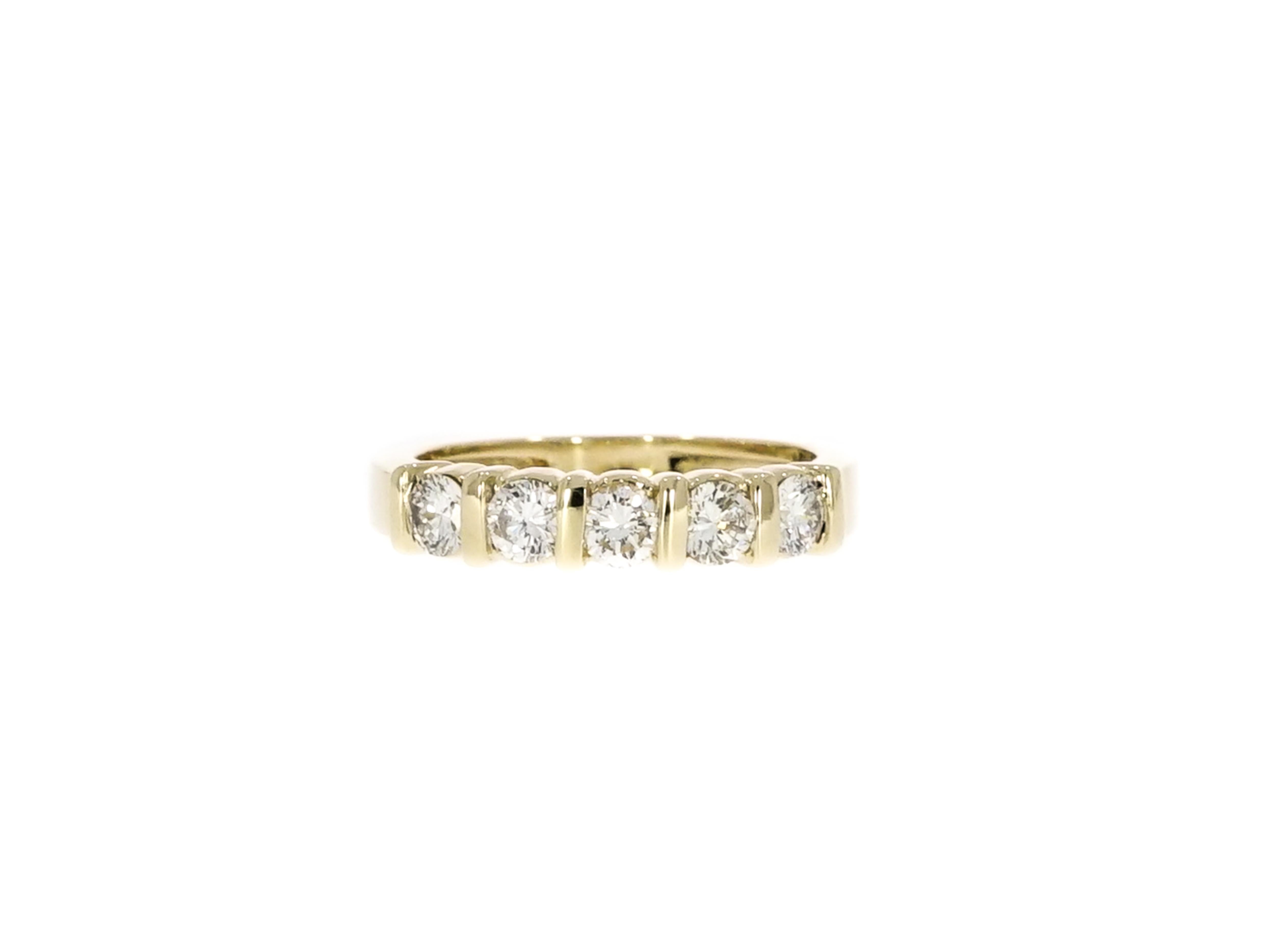 Neoclassical Five Stones Diamond Yellow Gold Ring For Sale