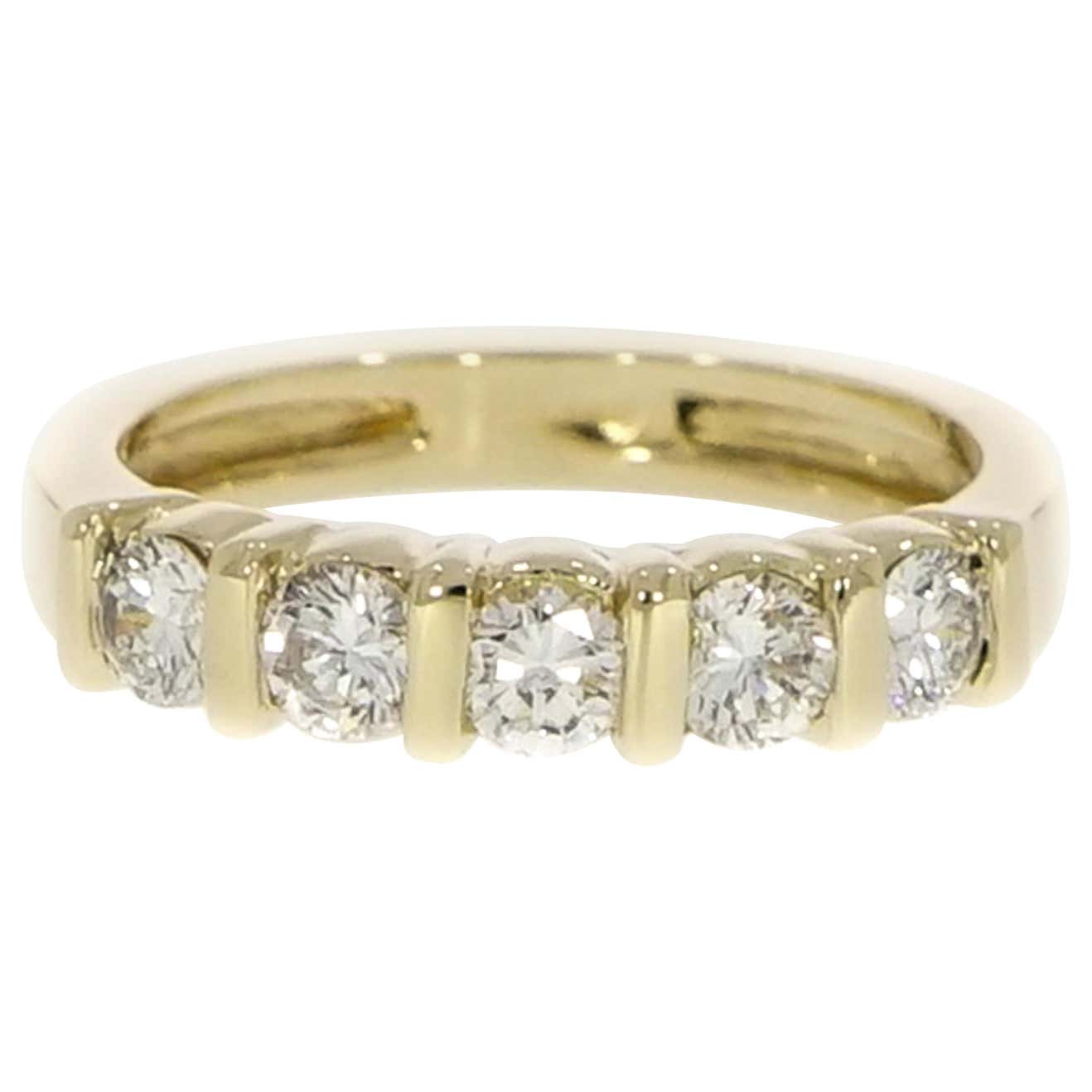 Fivew Gold Rings Five Stones Diamond Yellow Gold Ring For Sale at 1stDibs