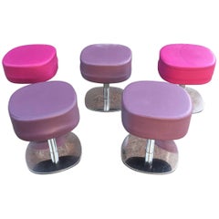 Five Stools in Chromed Metal and Leatherette, circa 1970