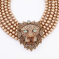 Five Strand Crystal Encrusted Lion Statement Choker Necklace By Heidi Daus
