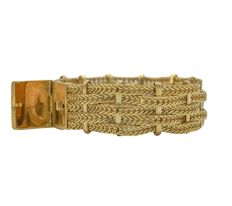 Five Strand Gold Nicely Woven Bracelet at 1stDibs