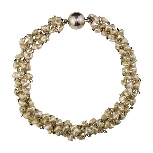 Antique Five-Strand Natural Pearl Necklace with Diamond Clasp at 1stdibs