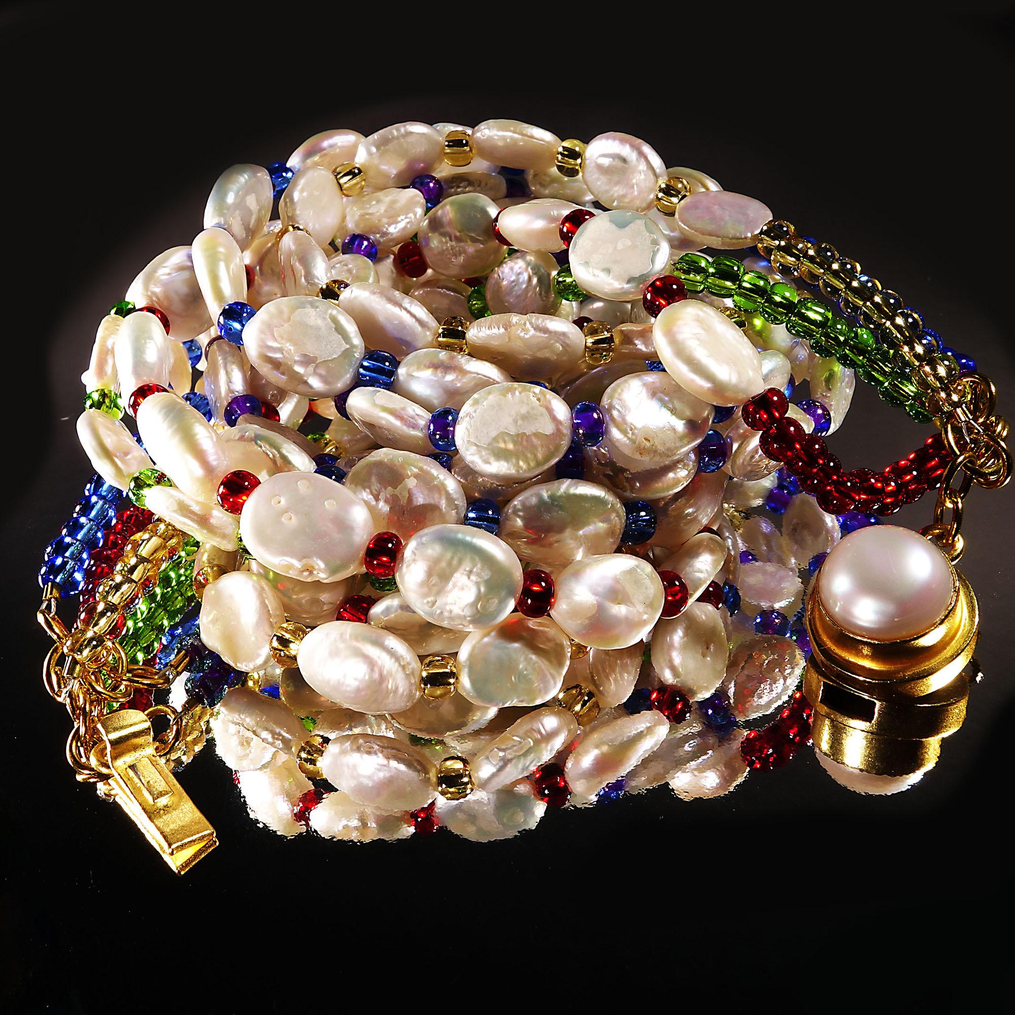 Artist AJD Five-Strand Pearl Necklace with Multi-Color Beads June Birthstone