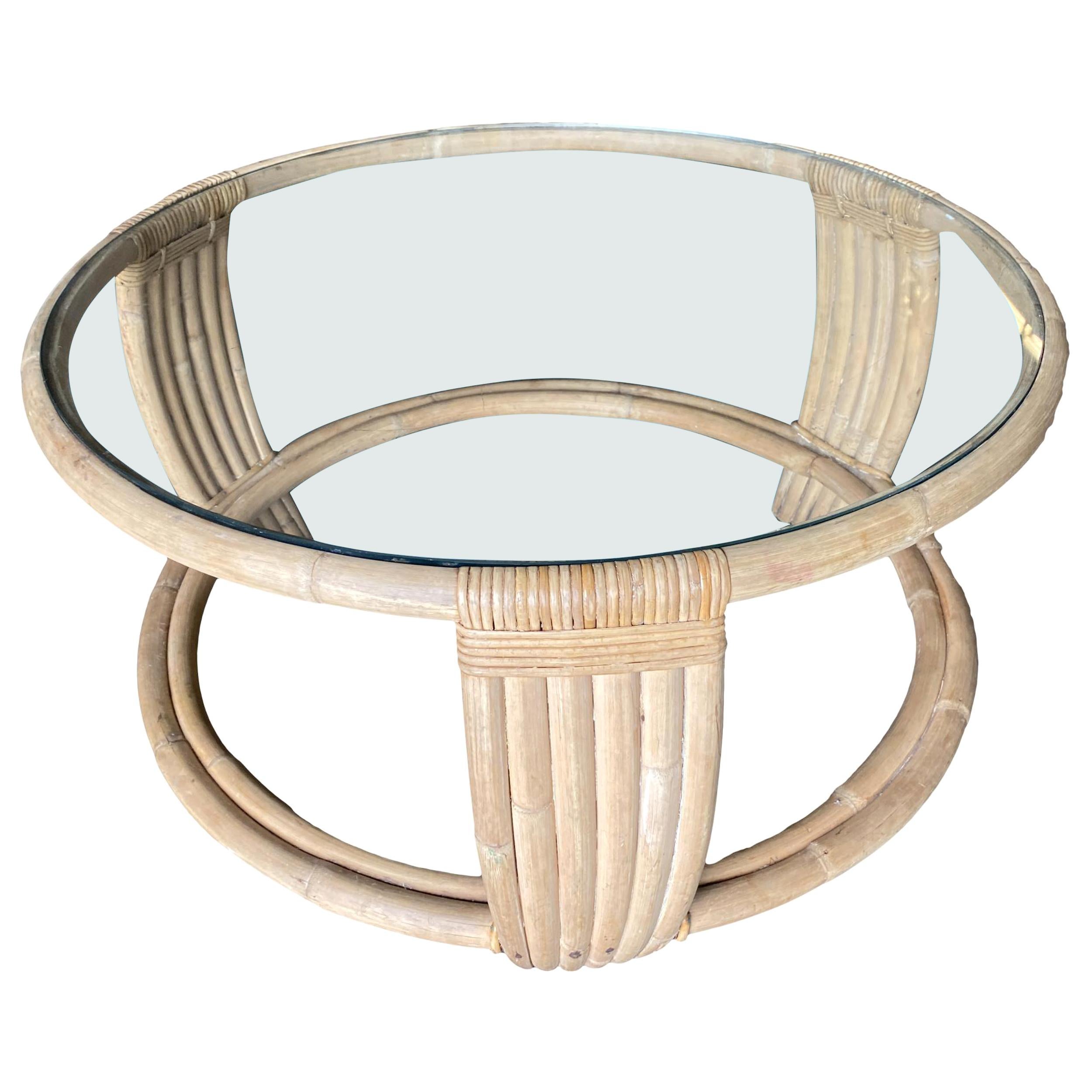 Rattan and Rope Glass Top Coffee Table at 1stDibs