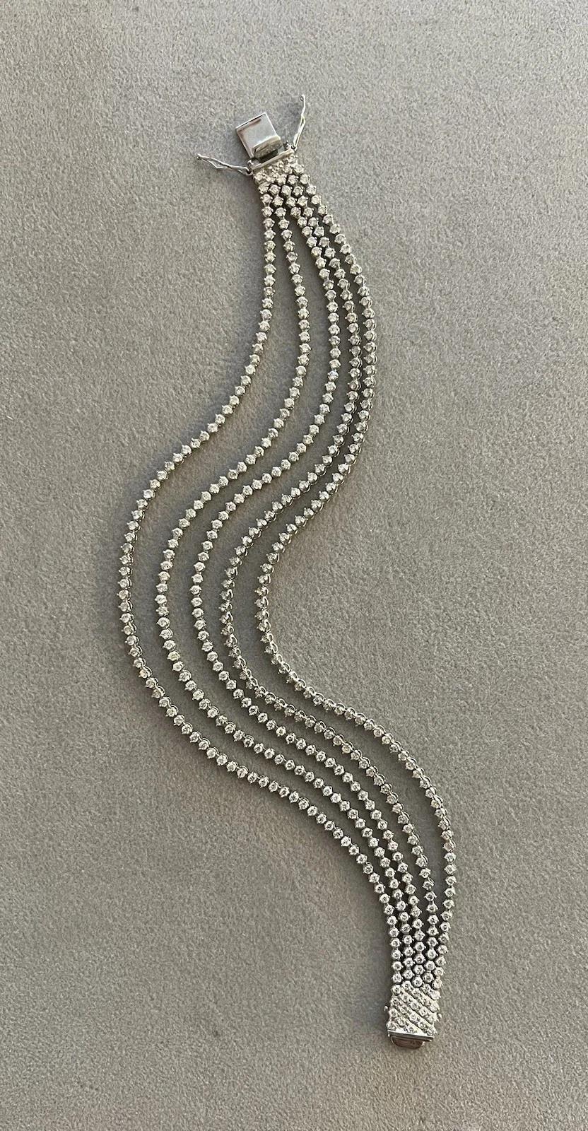 Bracciale tennis a cinque fili con diamanti rotondi 5,00 cttw in platino in vendita 5