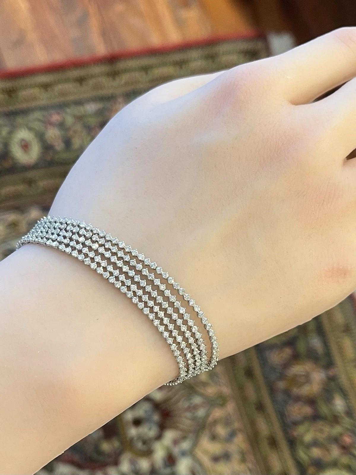 Bracciale tennis a cinque fili con diamanti rotondi 5,00 cttw in platino in vendita 1
