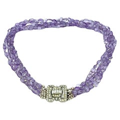 Five Strand Translucent Amethyst Necklace with Art Deco Clasp