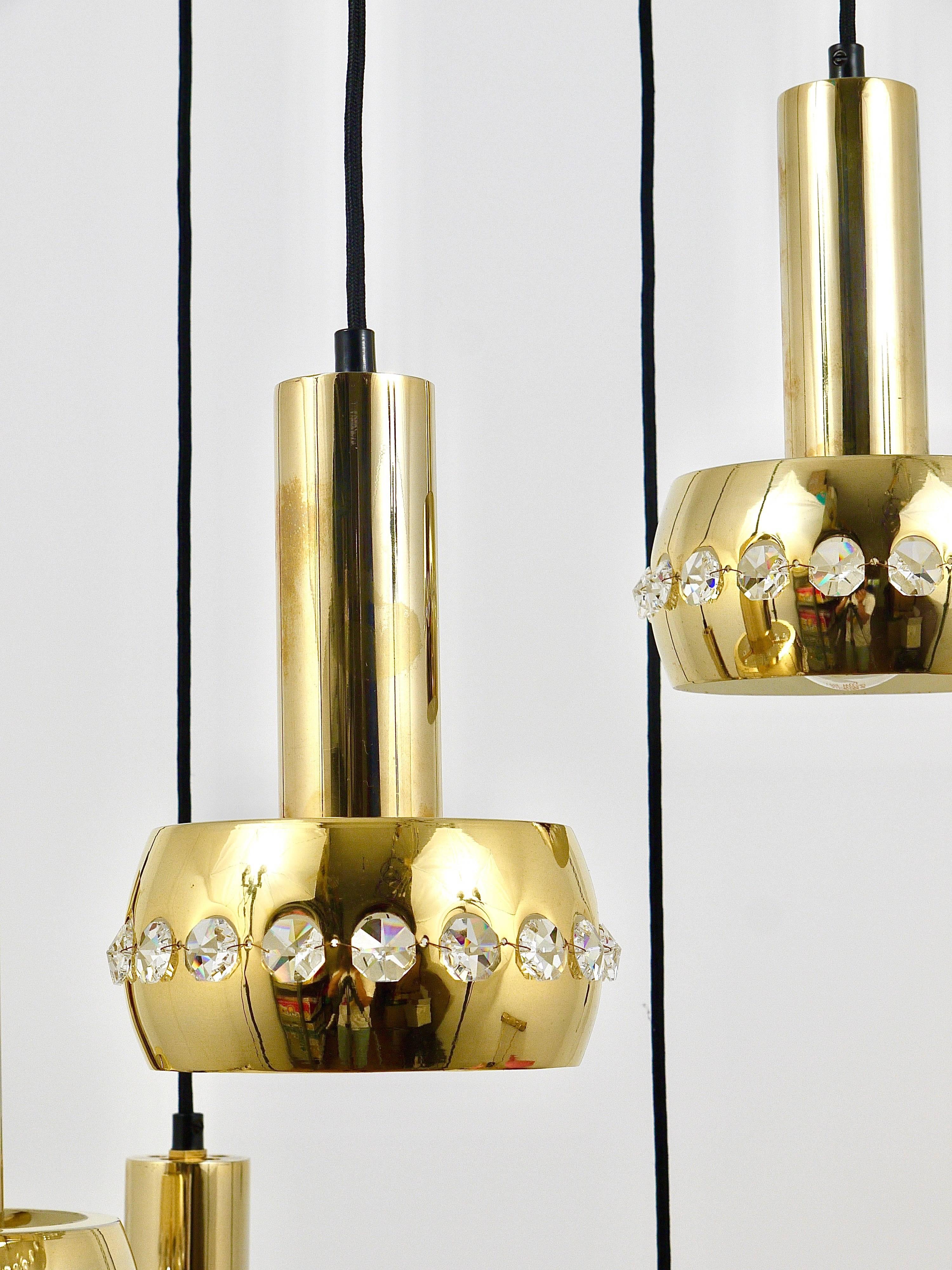 Five-Tier Bakalowits Brass & Crystals Cascade Chandelier Pendant Light, Austria For Sale 5