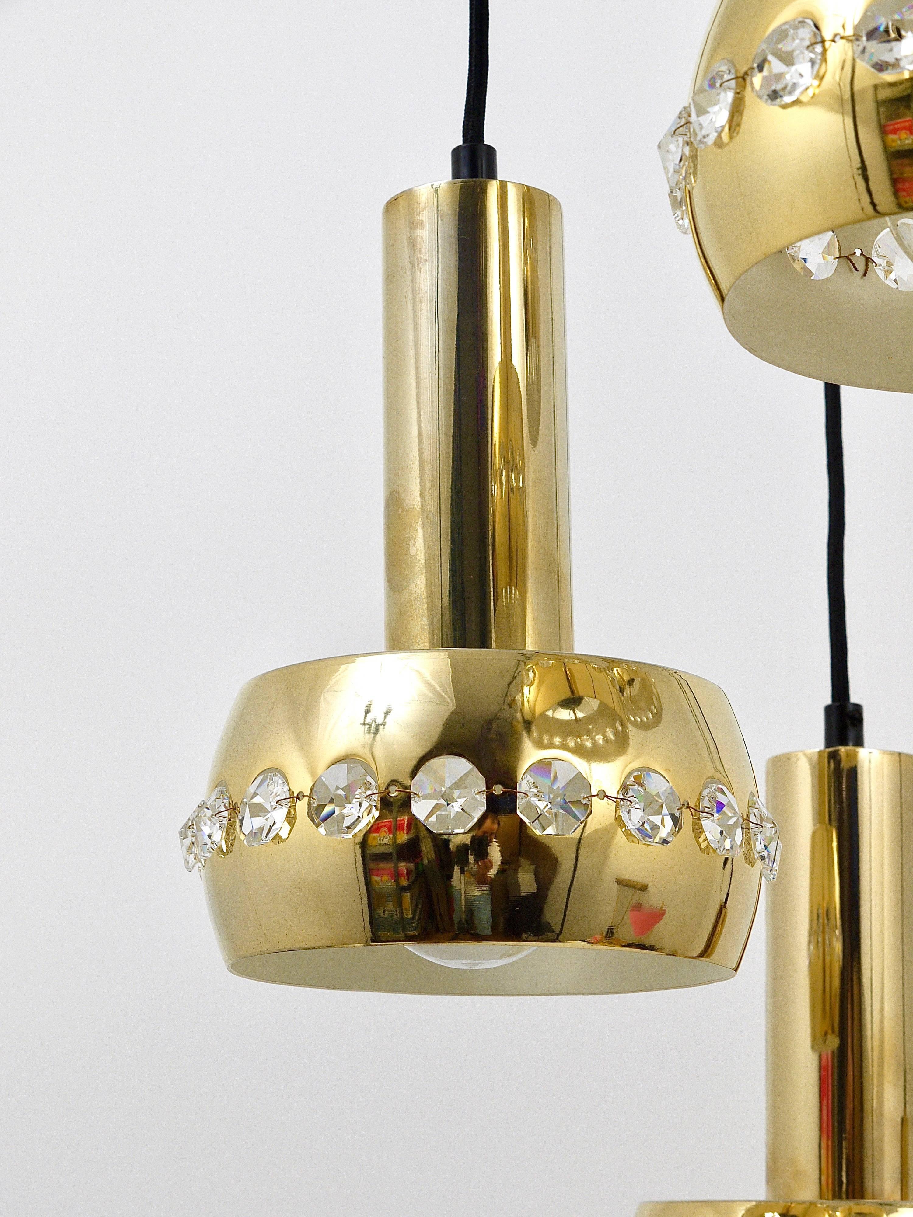 Five-Tier Bakalowits Brass & Crystals Cascade Chandelier Pendant Light, Austria For Sale 1