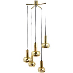 Bakalowits Brass & Crystals Cascade Five-Arm Chandelier Pendant Light, Austria