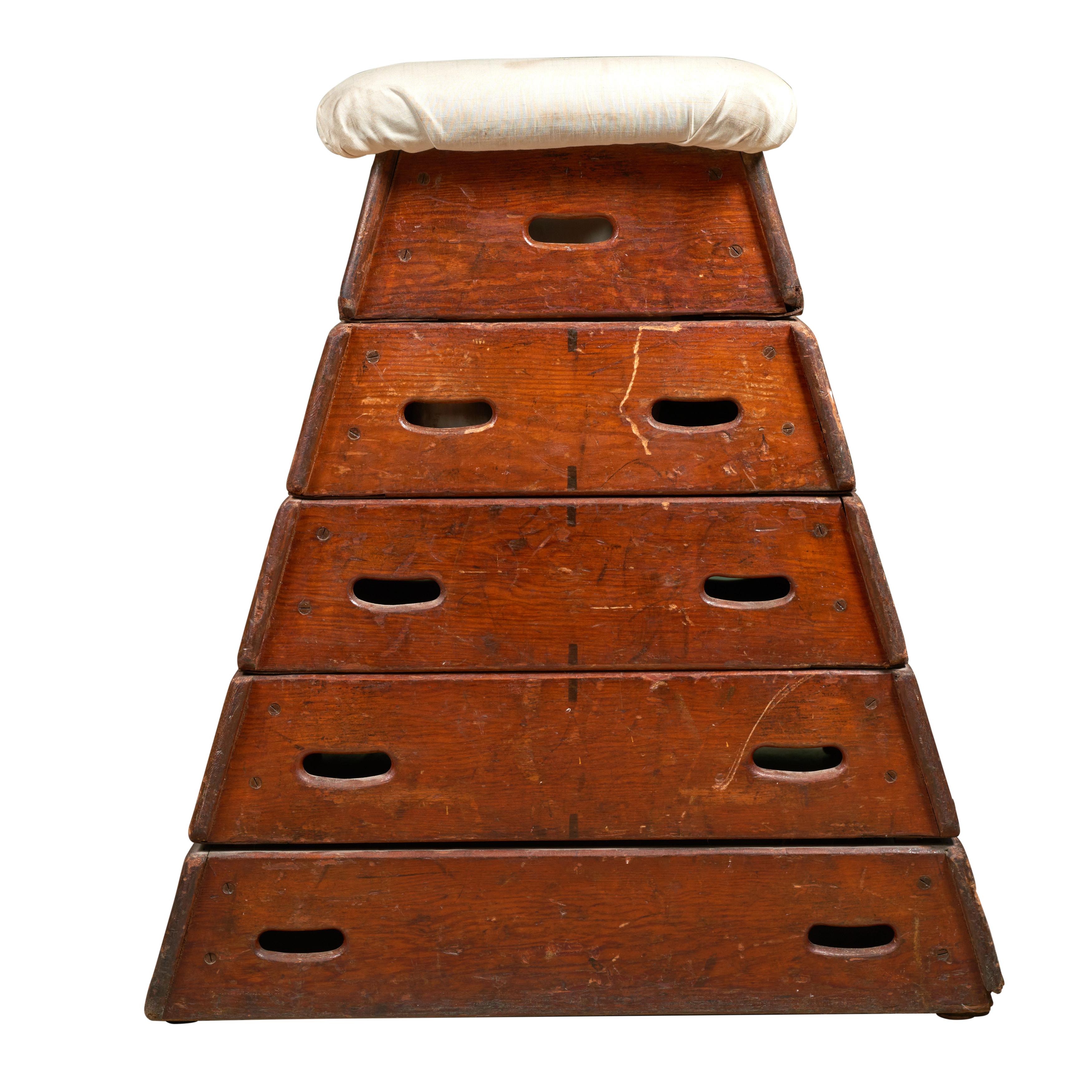 Five tier vaulting box with upholstered top - fun! Adjust to your perfect height. 