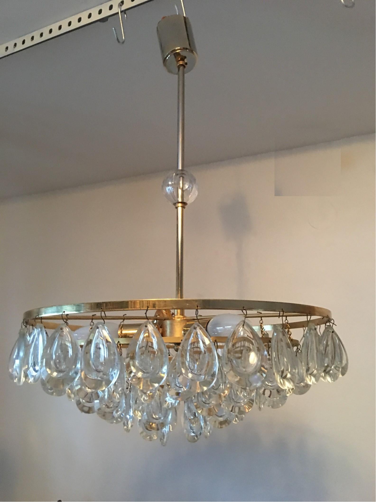 Five-Tiered crystal Glass Drop Chandelier by Palwa of Germany from the 1970s In Good Condition For Sale In Frisco, TX