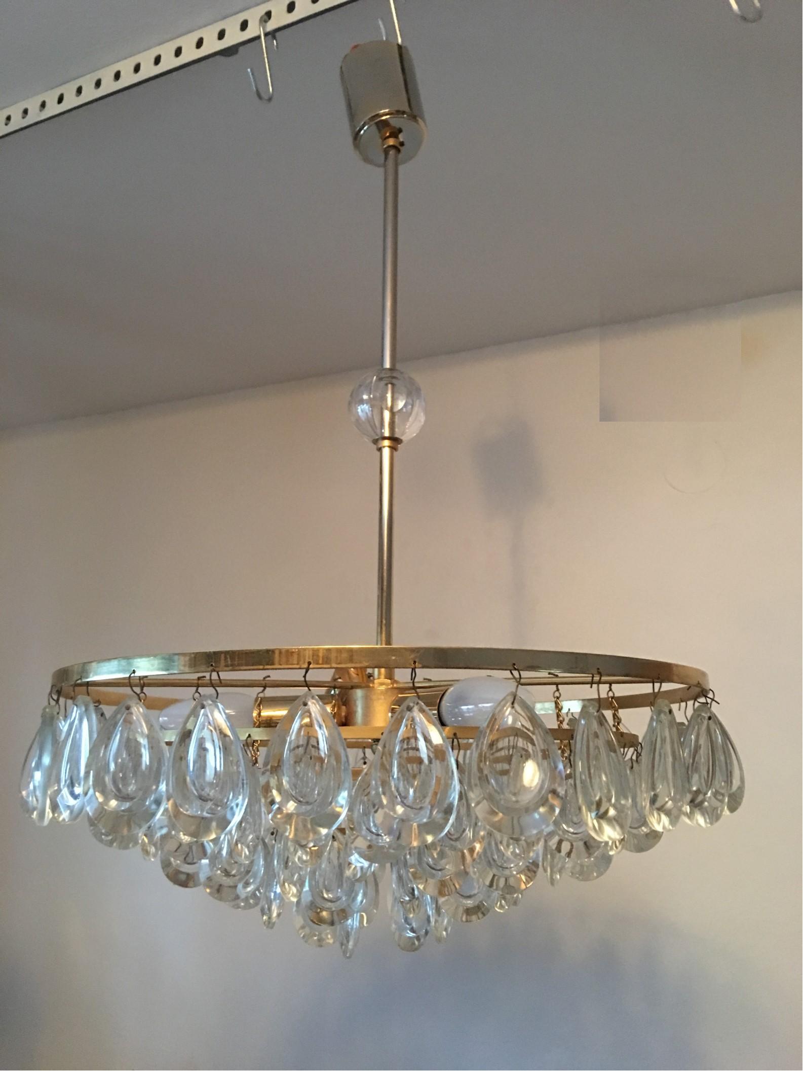 Five-Tiered crystal Glass Drop Chandelier by Palwa of Germany from the 1970s For Sale 1