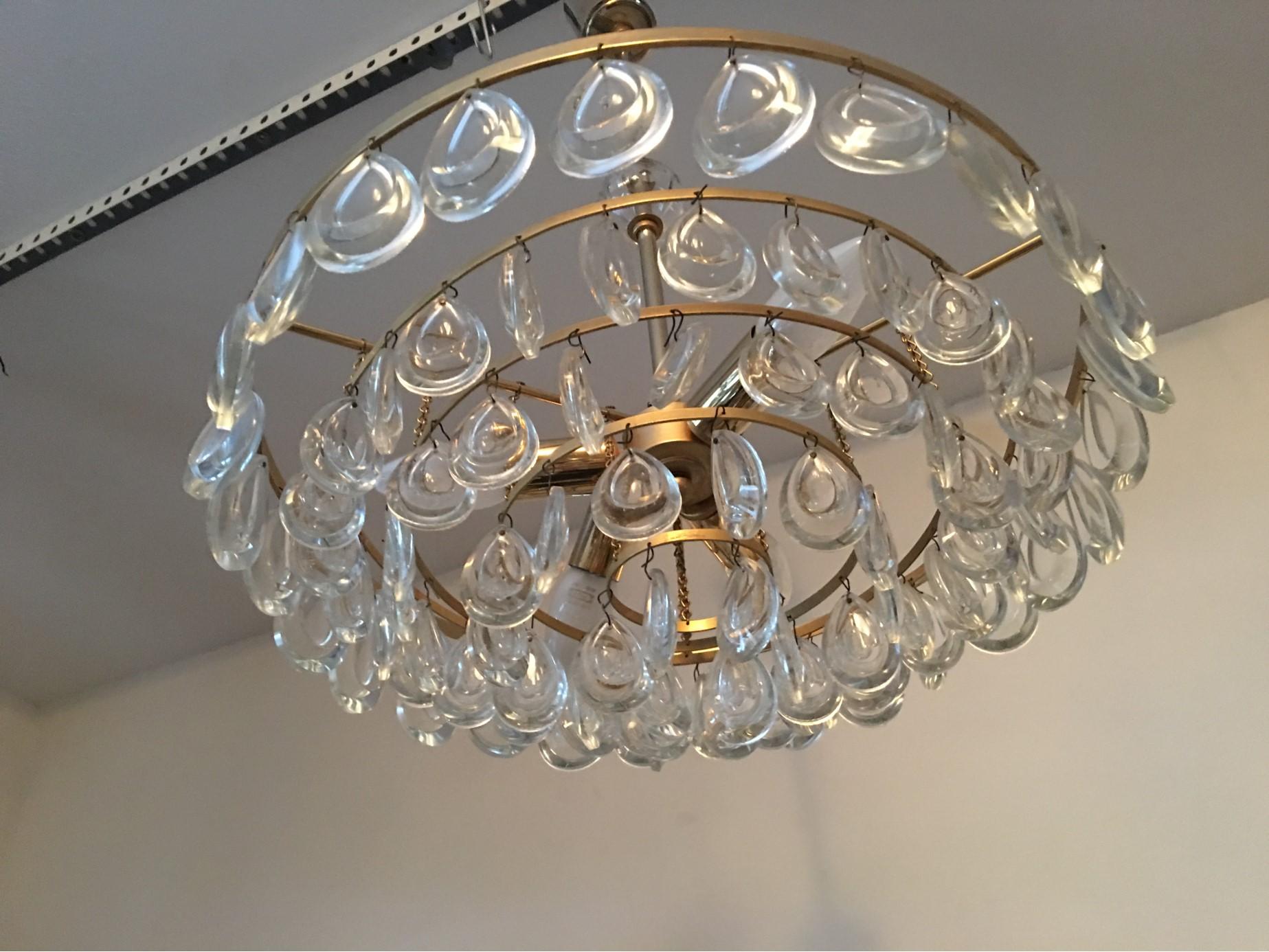 Five-Tiered crystal Glass Drop Chandelier by Palwa of Germany from the 1970s For Sale 3
