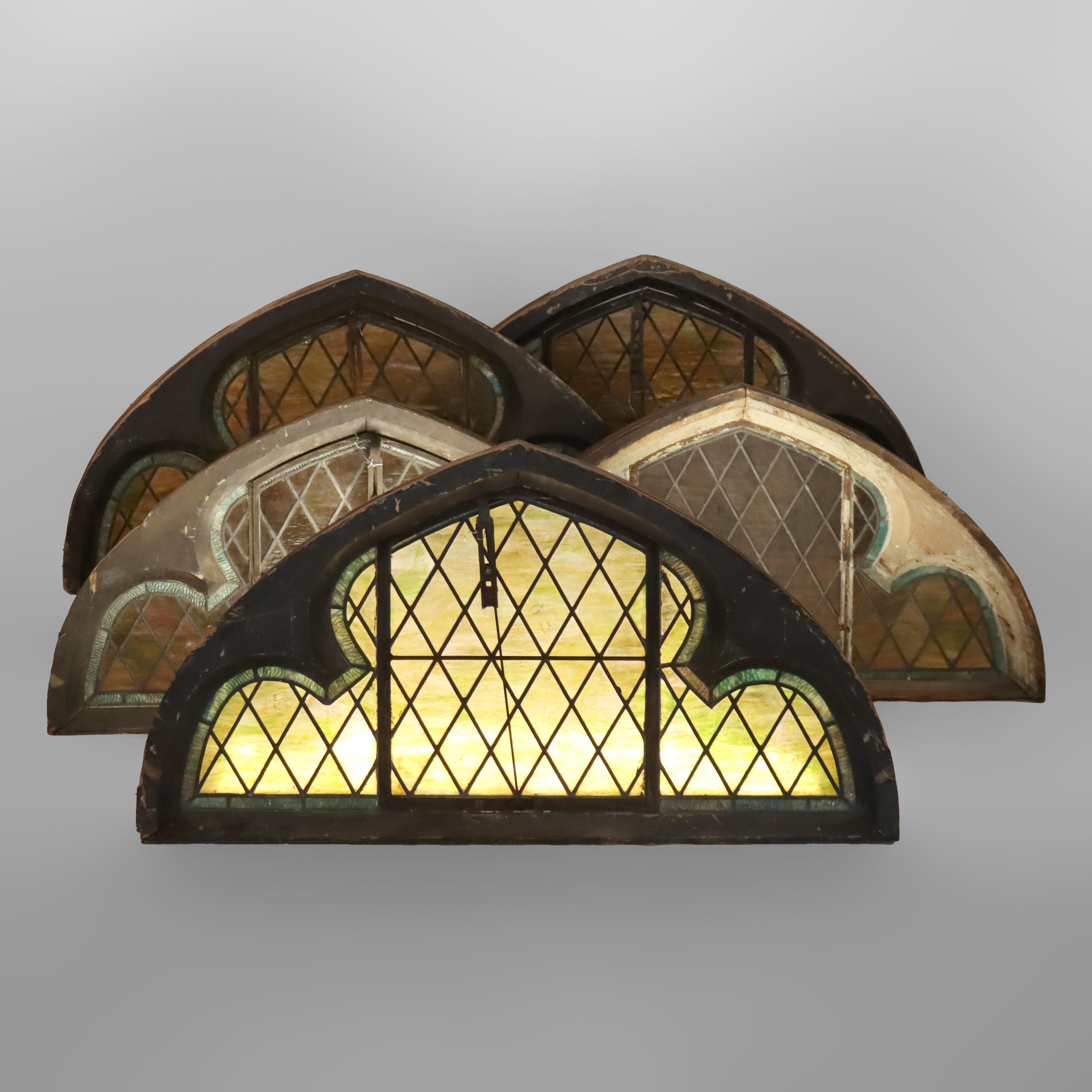 Five Tiffany Studios Gothic Revival, Stained Glass Transom Windows, Phila, C1900 For Sale 6