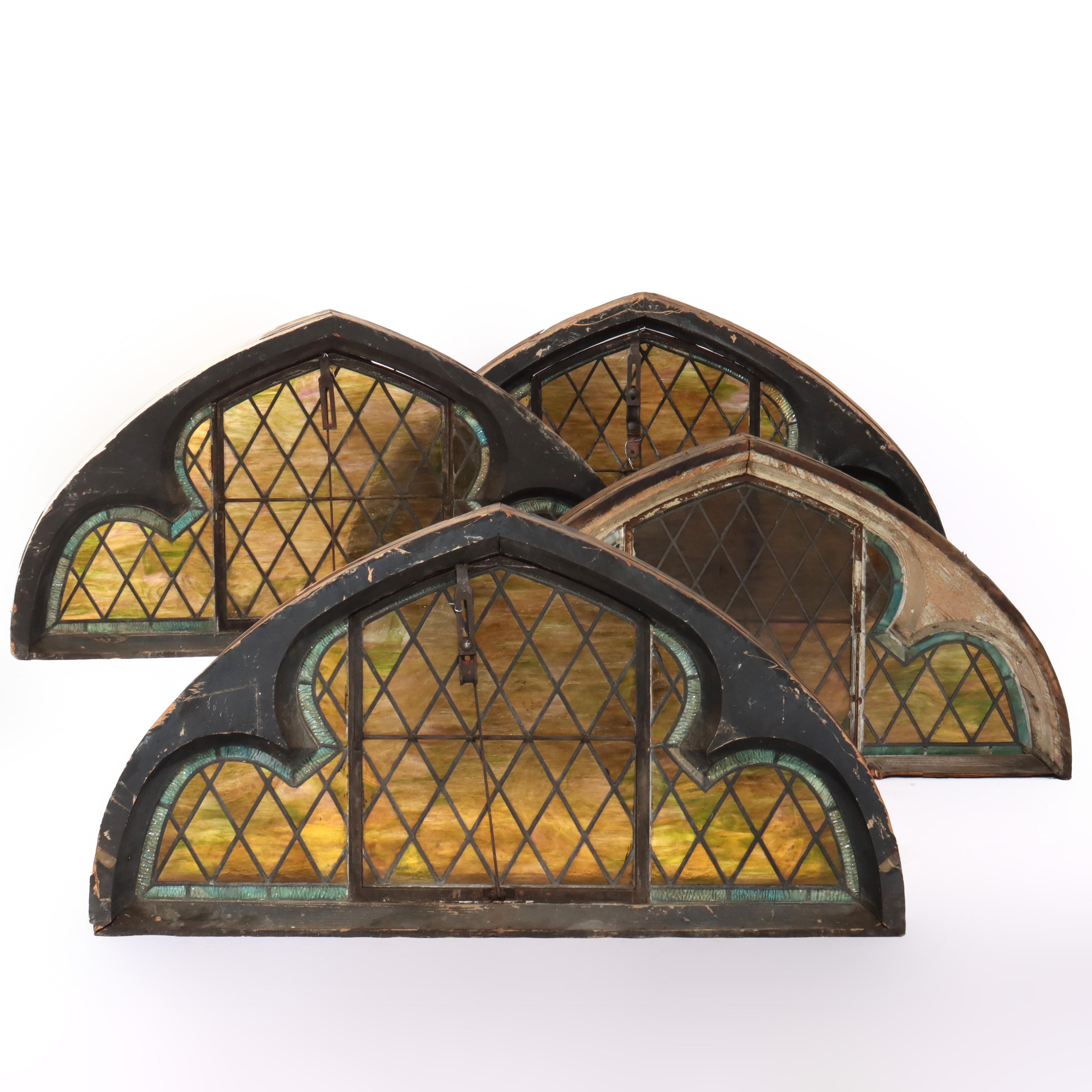 Arts and Crafts Five Tiffany Studios Gothic Revival, Stained Glass Transom Windows, Phila, C1900 For Sale