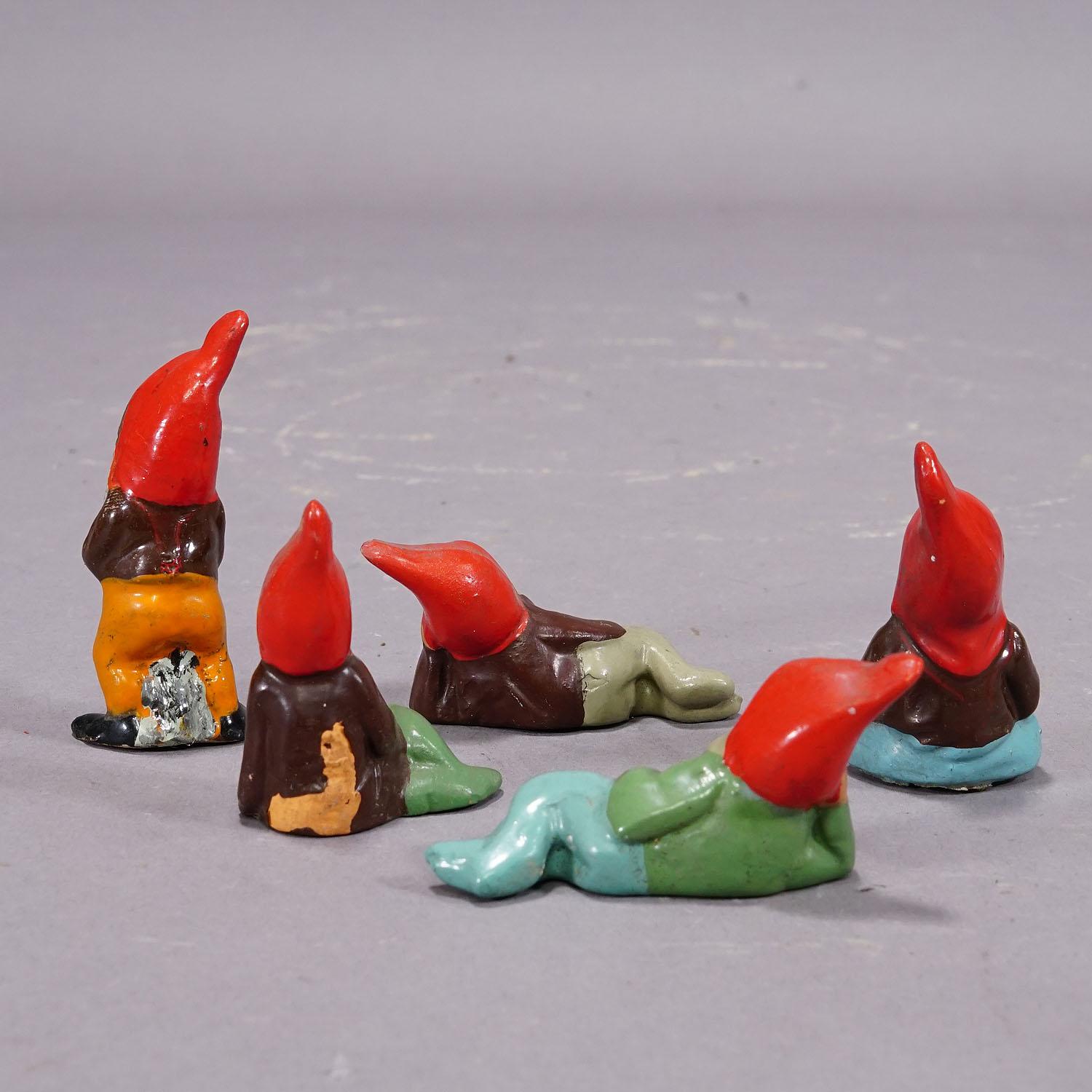 Five Tiny Terracotta Garden Gnomes, Germany ca. 1950s In Good Condition For Sale In Berghuelen, DE