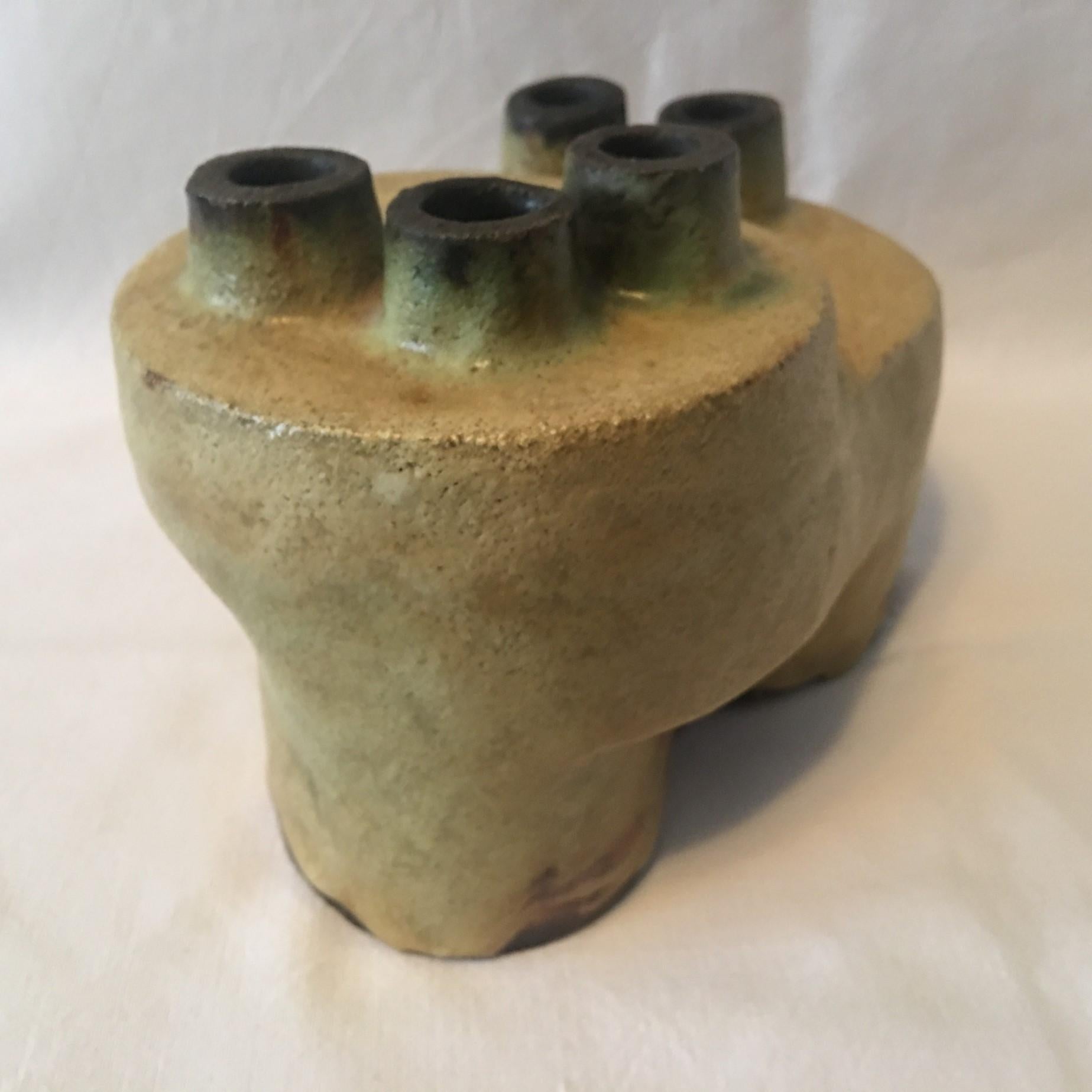 Five Tubes Ceramic Object Vase by Helmut Schaffenacker of Ulm Germany In Good Condition For Sale In Frisco, TX