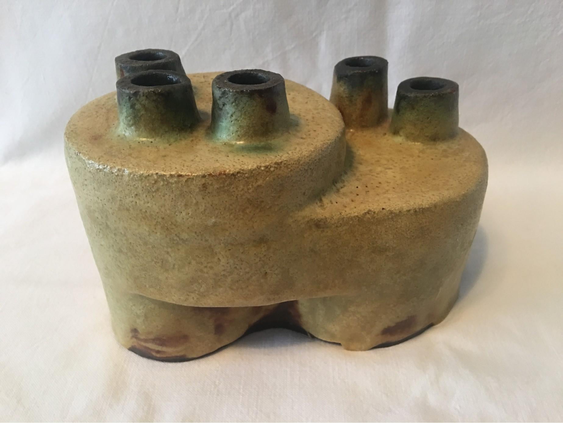 Milieu du XXe siècle Vase en céramique à cinq tubes de Helmut Schaffenacker d'Ulm, Allemagne en vente