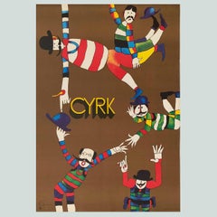 Five Tumbling Men, Vintage Polish Circus Poster by Marian Stachurski, 1979