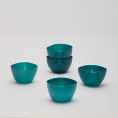 Five Turqoise Opalino Bowls by Paolo Venini, Murano circa 1950
