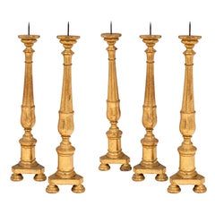 Five Tuscan Gold Leafed Antique Candlesticks