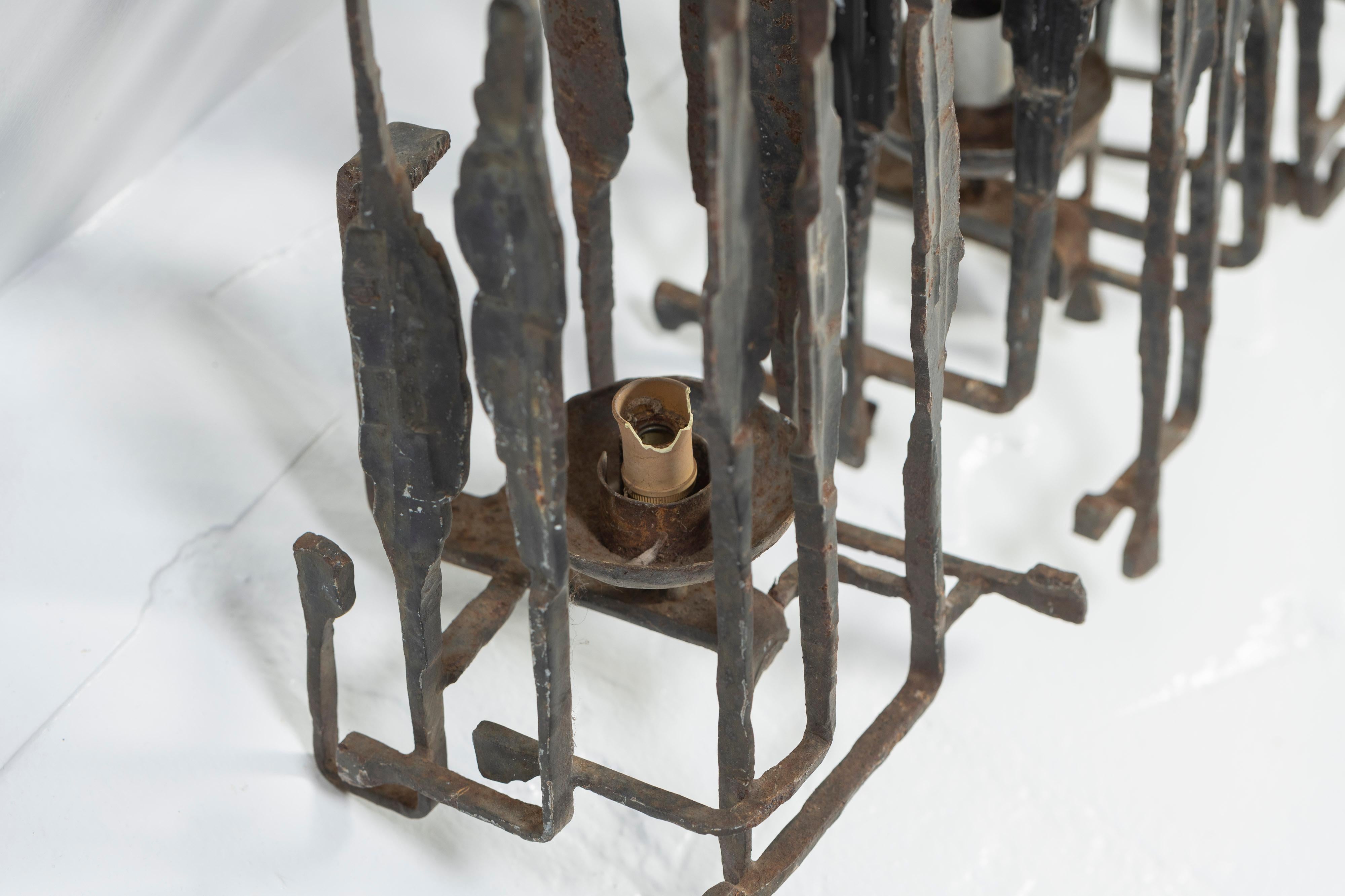 Forged Five Vintage Brutalist Candle Sconces of Wrought Iron, Italian, 1970s For Sale