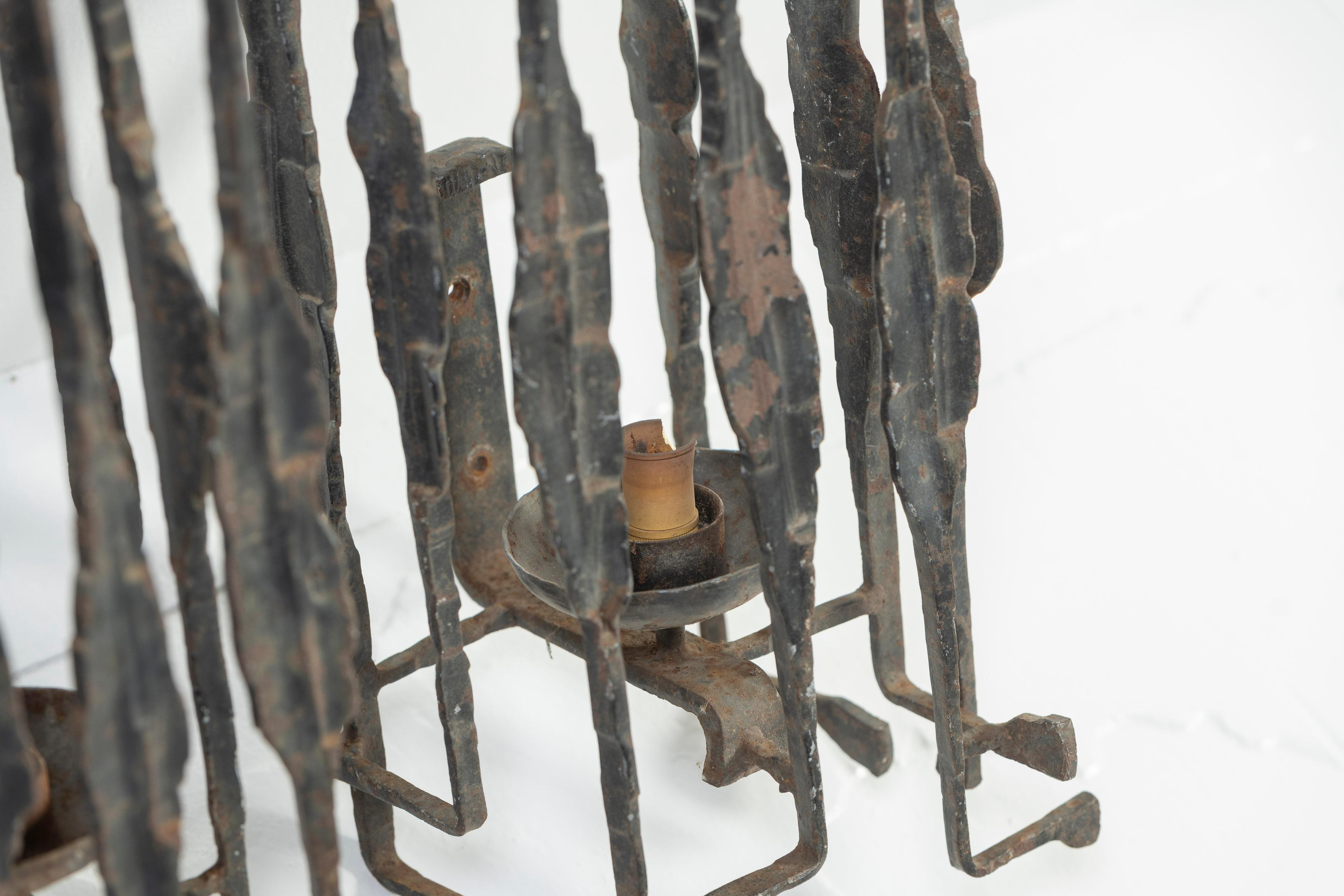 20th Century Five Vintage Brutalist Candle Sconces of Wrought Iron, Italian, 1970s For Sale