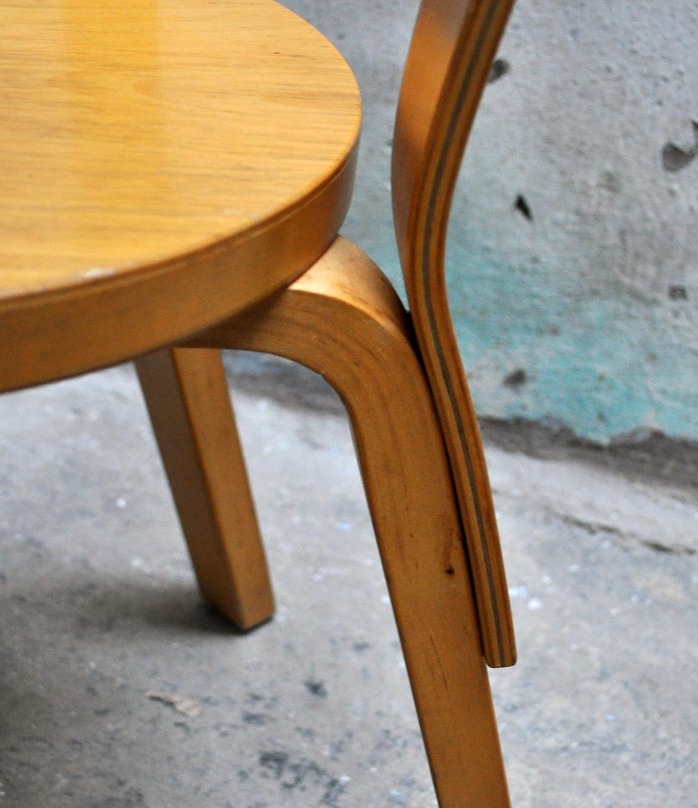 Finnish Five Vintage Chairs, Model No. 65 Chair by Alvar Aalto for Artek, 1960s For Sale