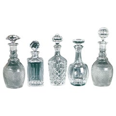 Five Vintage Cut & Pressed Glass Spirits Decanters C1940