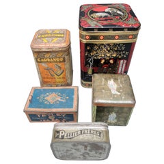 Five Vintage French and English Tin Tole Boxes