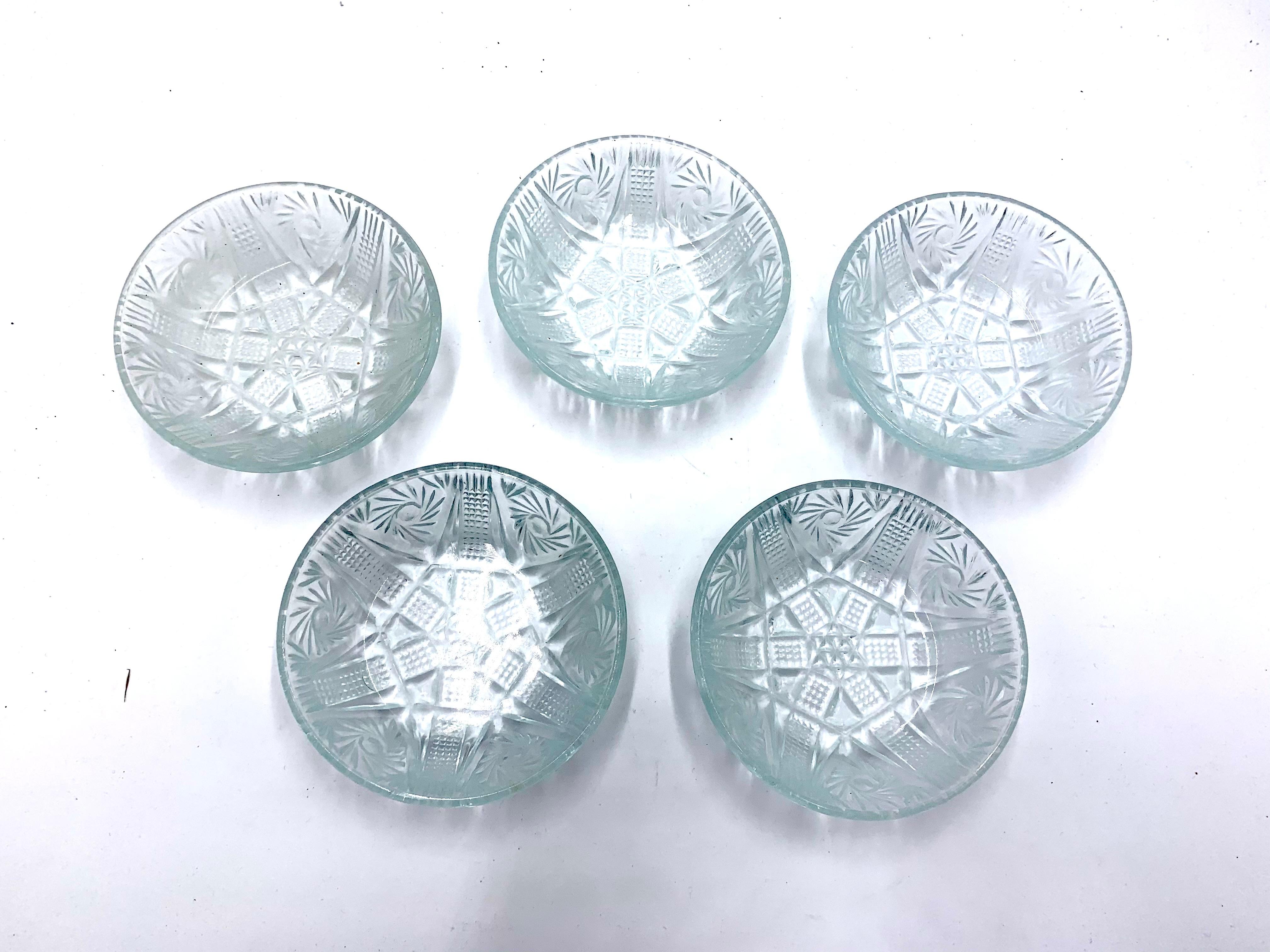 Mid-Century Modern Five Vintage Glass Small Coasters, Poland, 1960s For Sale