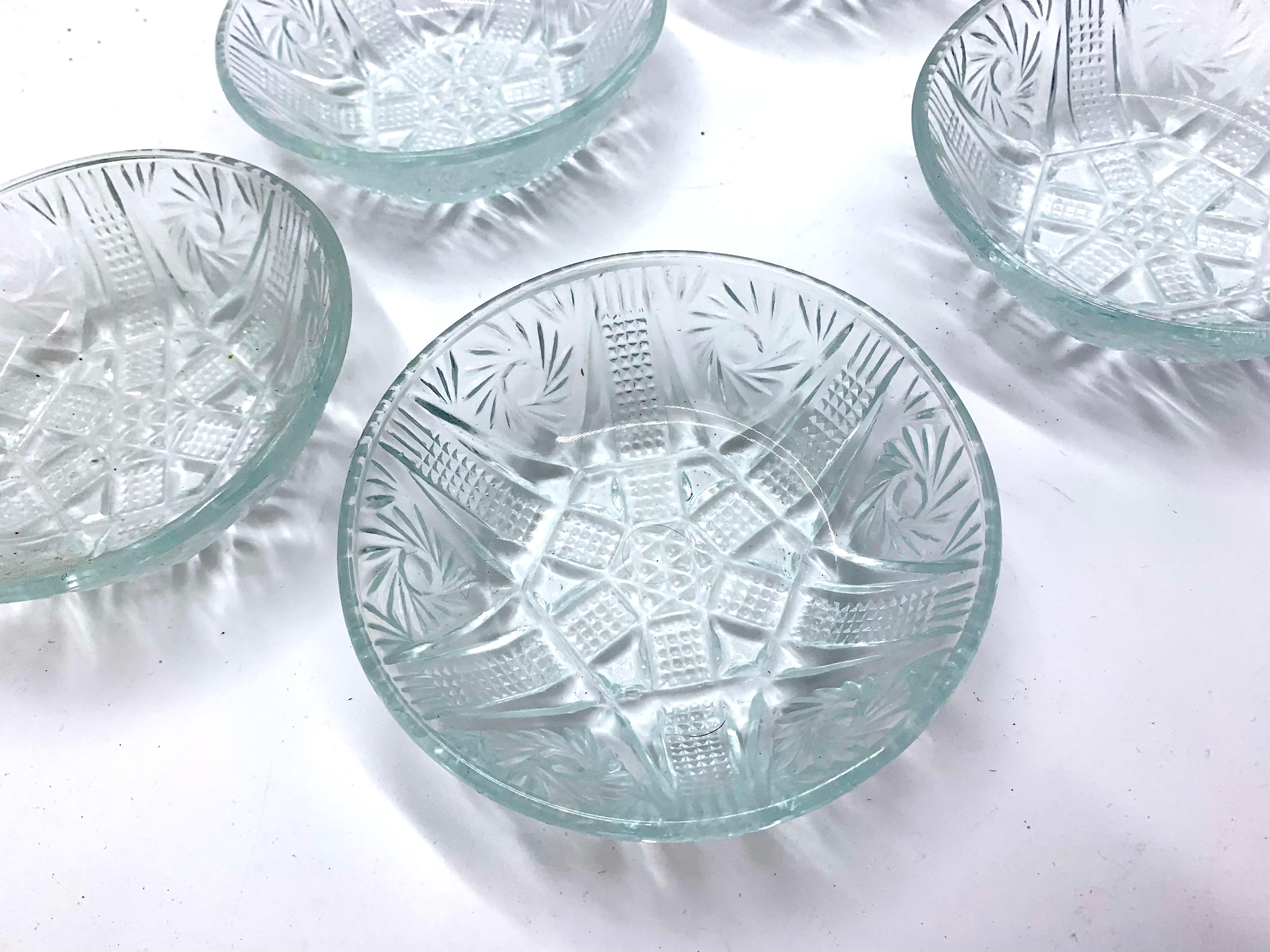 Mid-20th Century Five Vintage Glass Small Coasters, Poland, 1960s For Sale