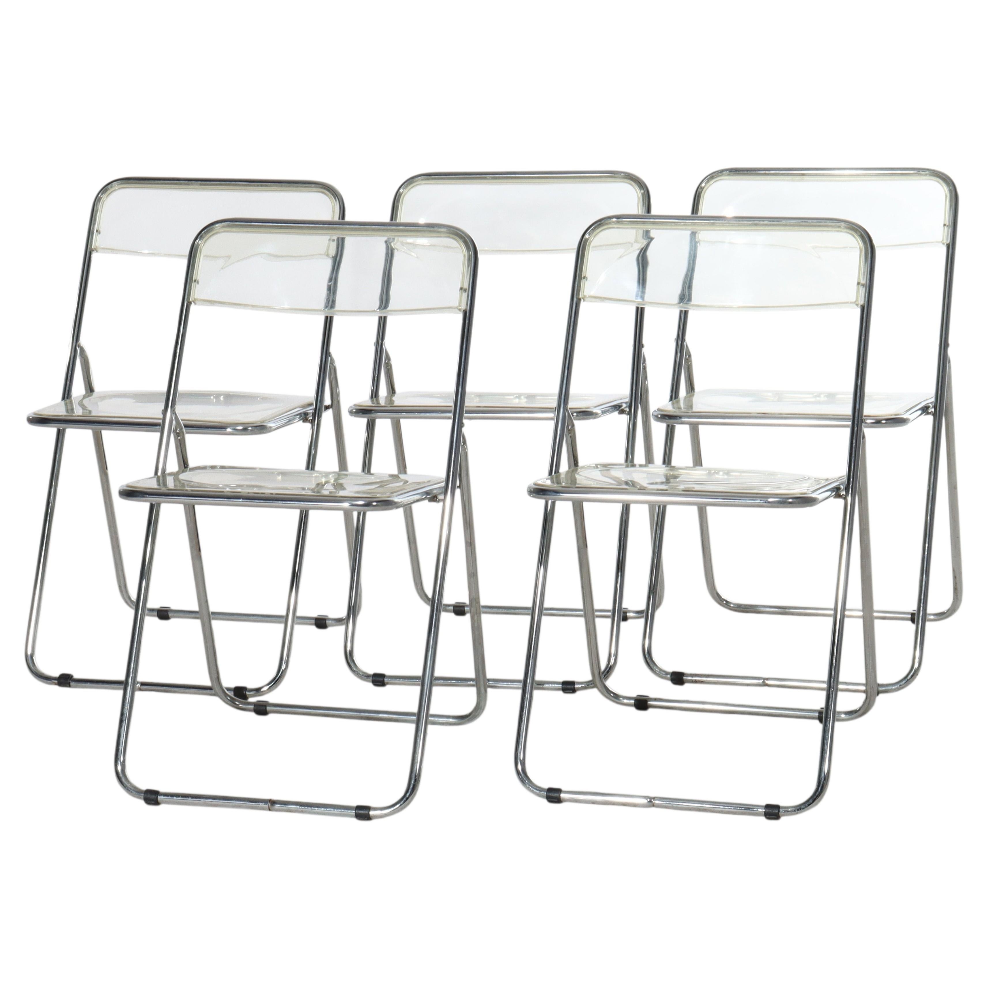 Five Vintage MCM Chrome & Lucite Portable Folding Chairs C1960