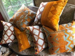 Five Vintage Phulkari Bagh Pillows, Silk Embroidery