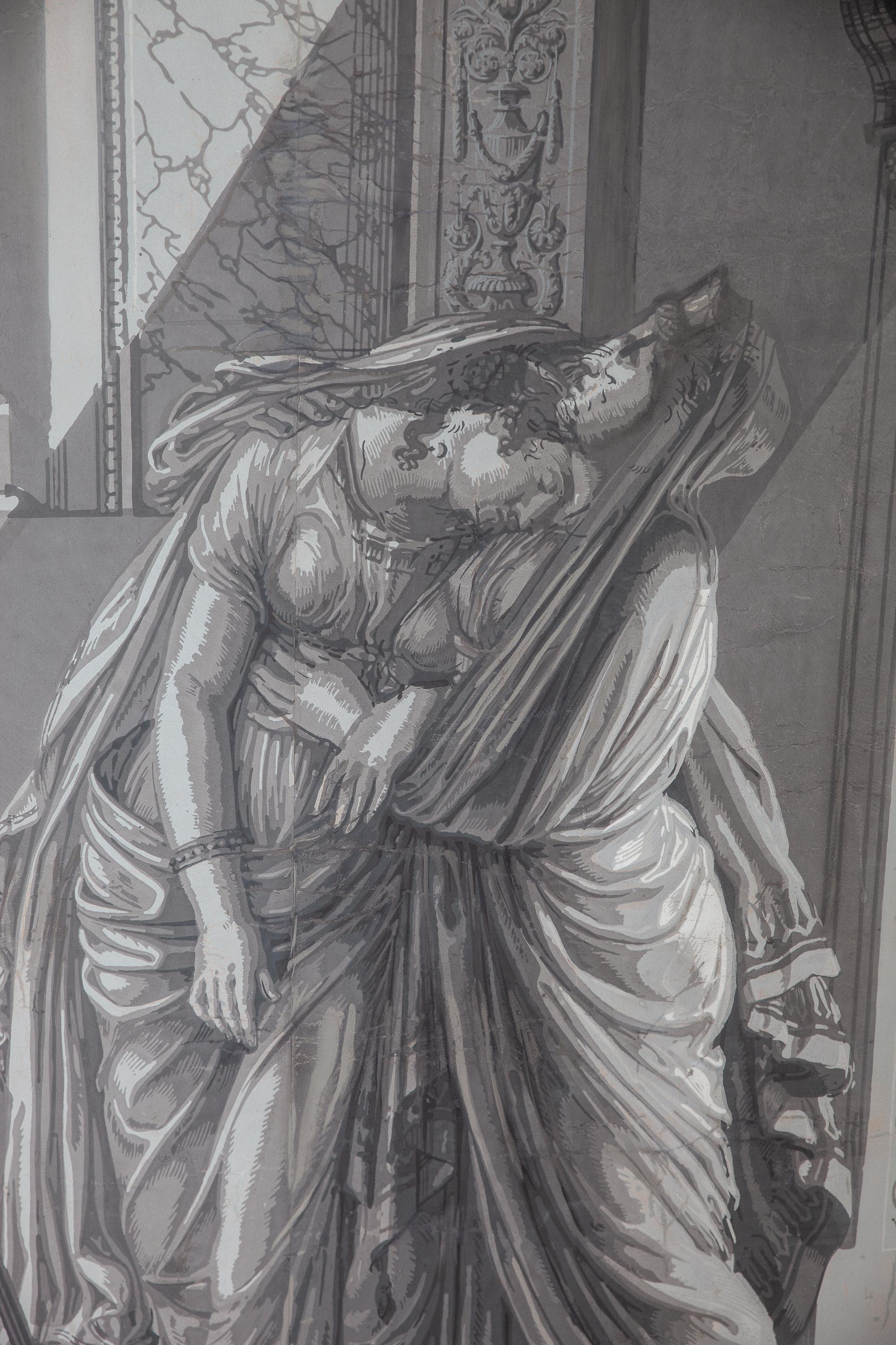 Quatre décorations murales « En Grisaille » de Dufour, Paris, France, XIXe siècle en vente 11