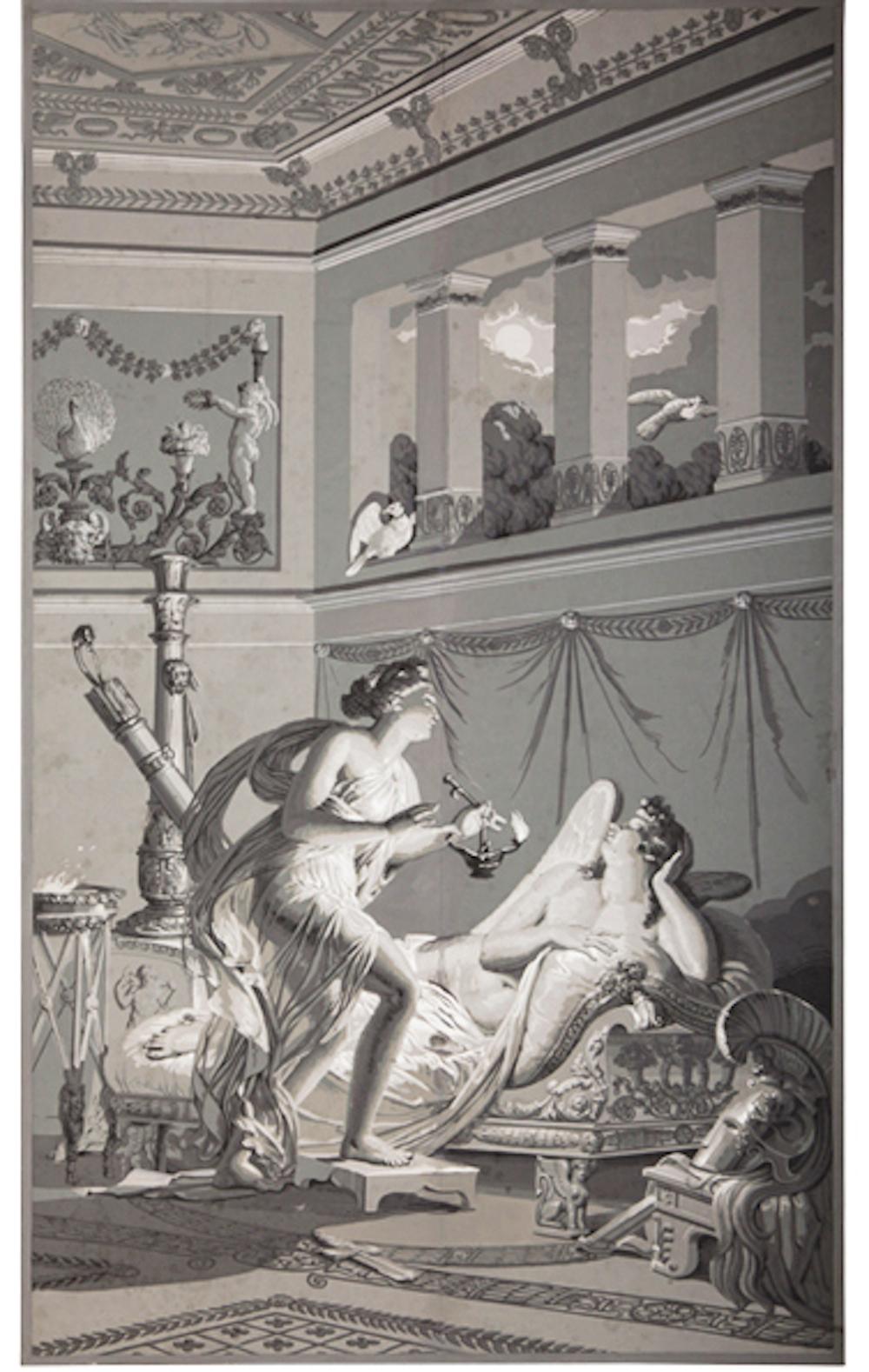 Néoclassique Quatre décorations murales « En Grisaille » de Dufour, Paris, France, XIXe siècle en vente