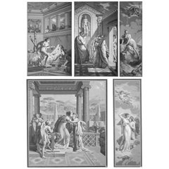 Five Wall Decoration 'En Grisaille' by Dufour, Paris, France, 19th Century