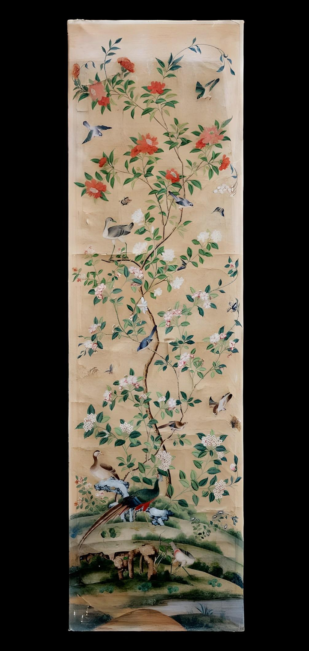 Exportation chinoise Cinq panneaux de papier peint, Chine, XVIIIe siècle en vente