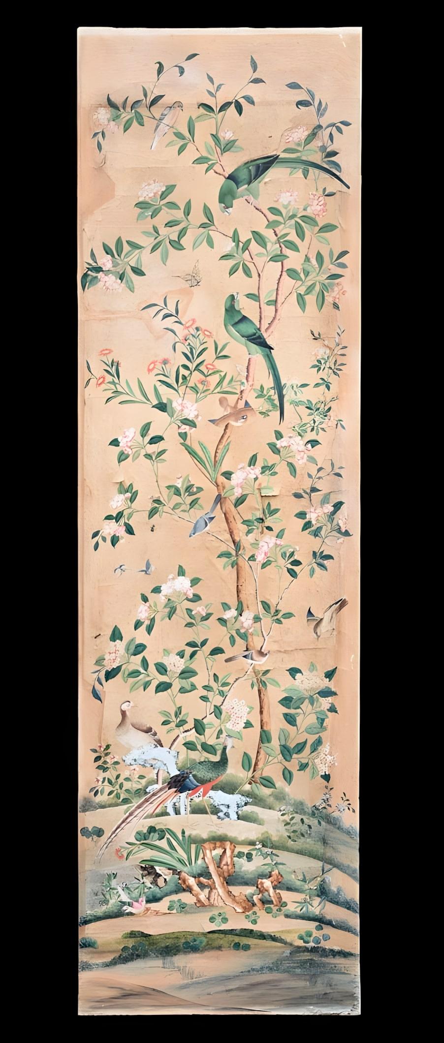 Peint à la main Cinq panneaux de papier peint, Chine, XVIIIe siècle en vente