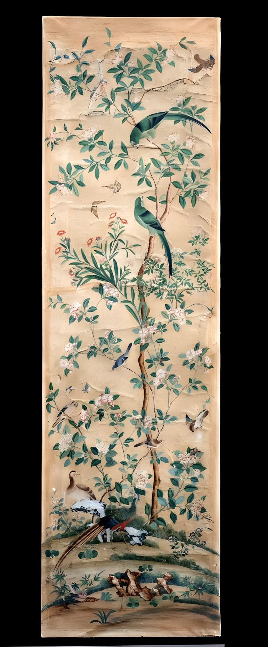 Cinq panneaux de papier peint, Chine, XVIIIe siècle Abîmé - En vente à SAINT-OUEN-SUR-SEINE, FR