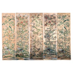 Cinco paneles de papel pintado, China, siglo XVIII