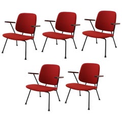 Five W.H. Gispen for Kembo 1950s Armchair, New Upholstery