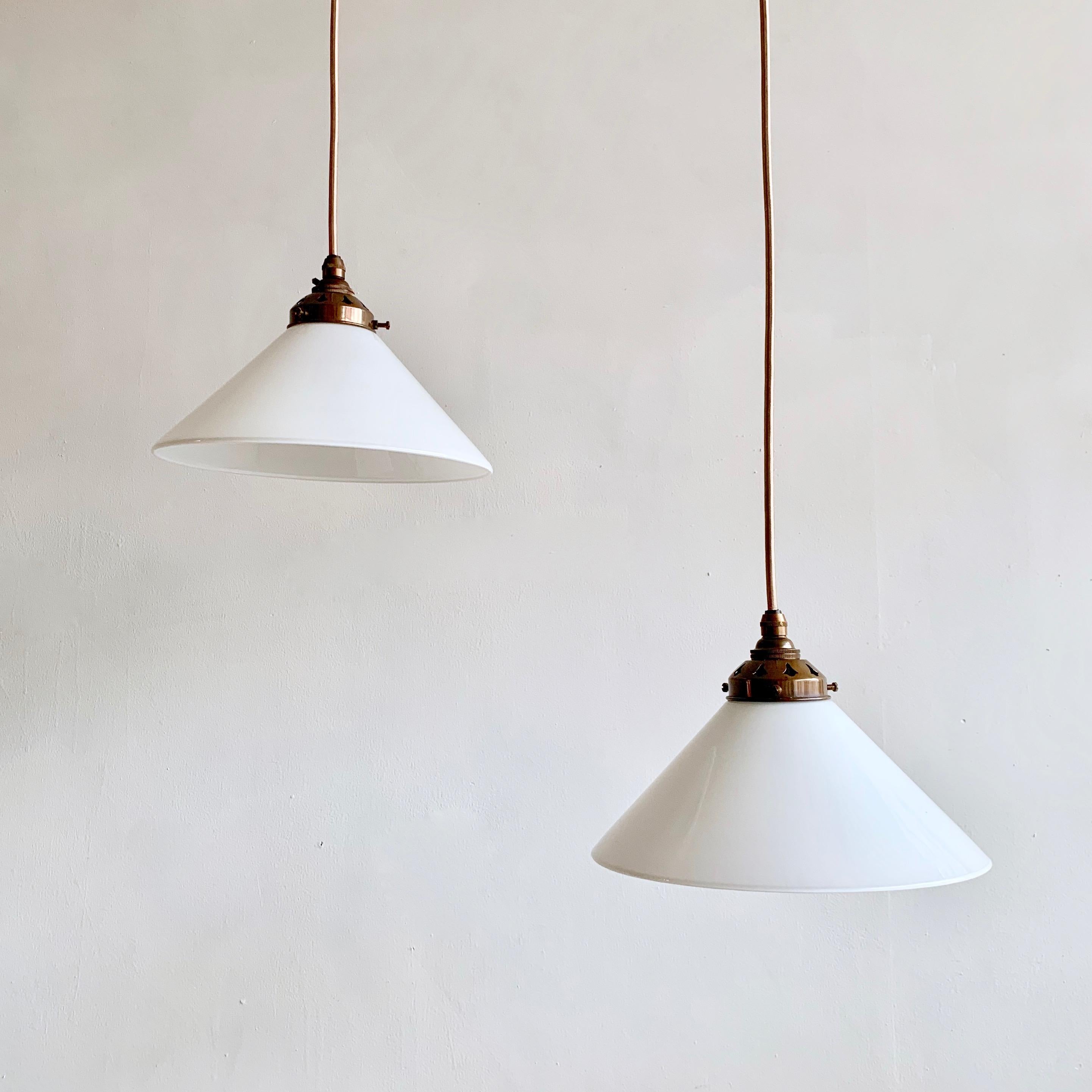Mid-20th Century Five White Polished Glass Conical Glass Shades