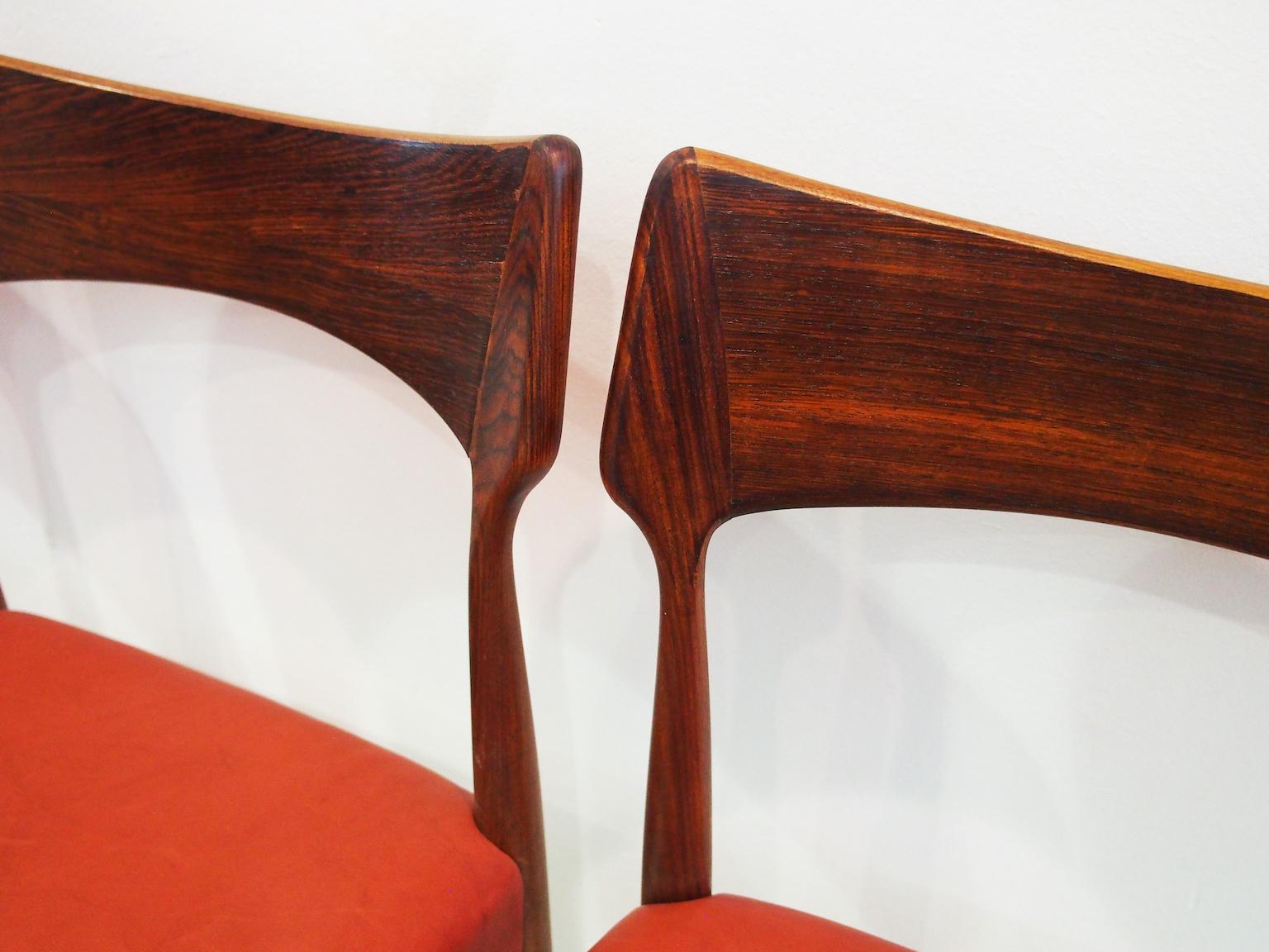 Five Wood and Leather Dining Chairs by Bernhard Pedersen & Son For Sale 5