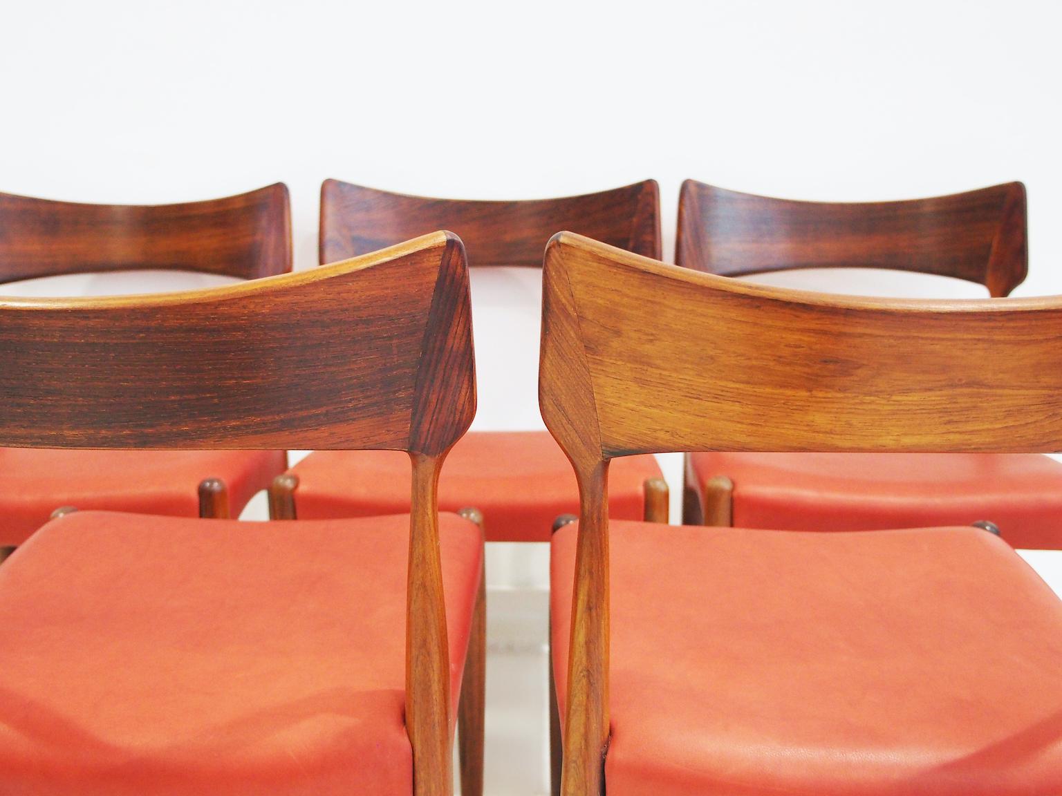 Fünf Esszimmerstühle aus Holz und Leder von Bernhard Pedersen & Son im Angebot 2