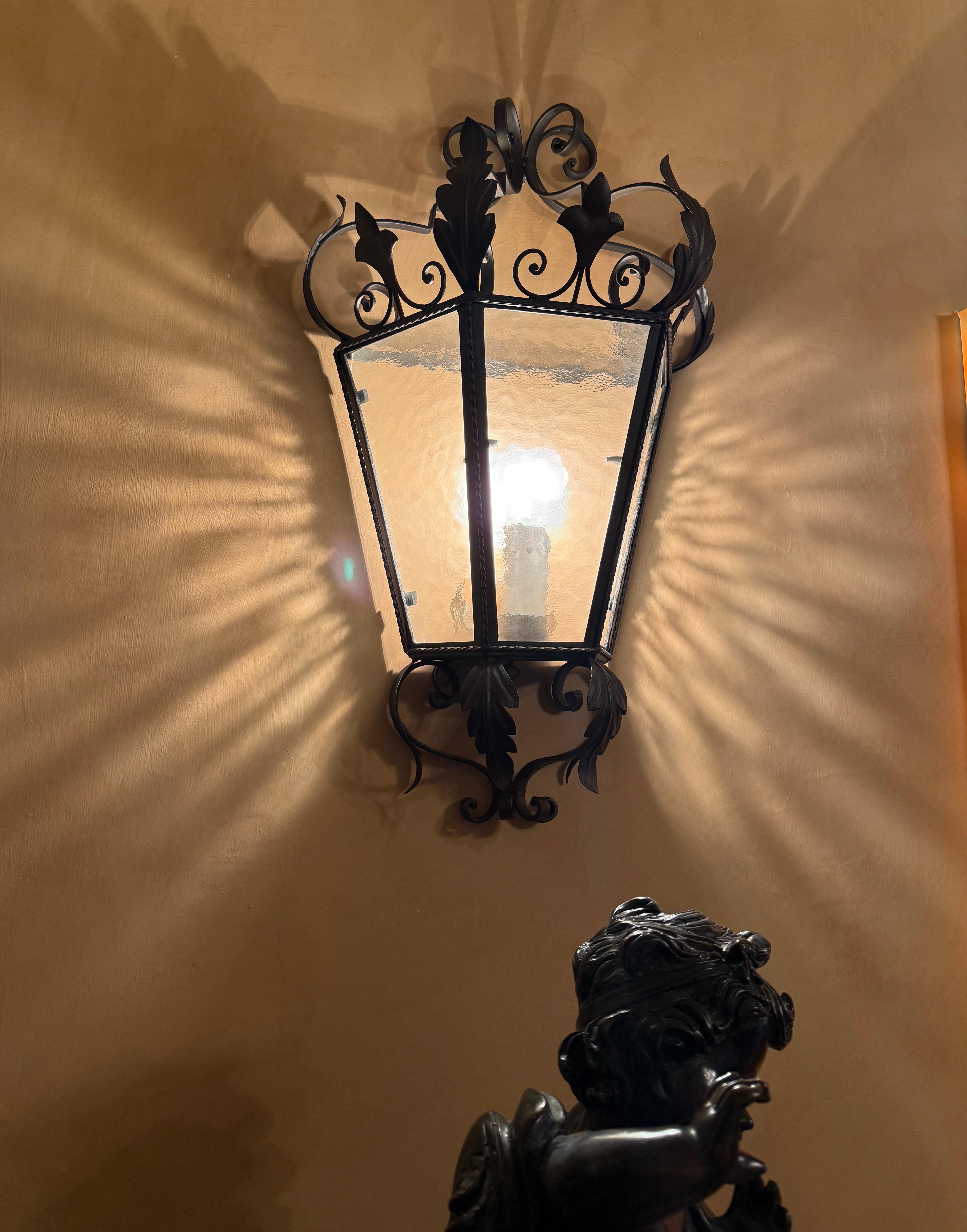 Frosted Five Wrought Iron Italian Sconces or Wall Lights , 1970' For Sale