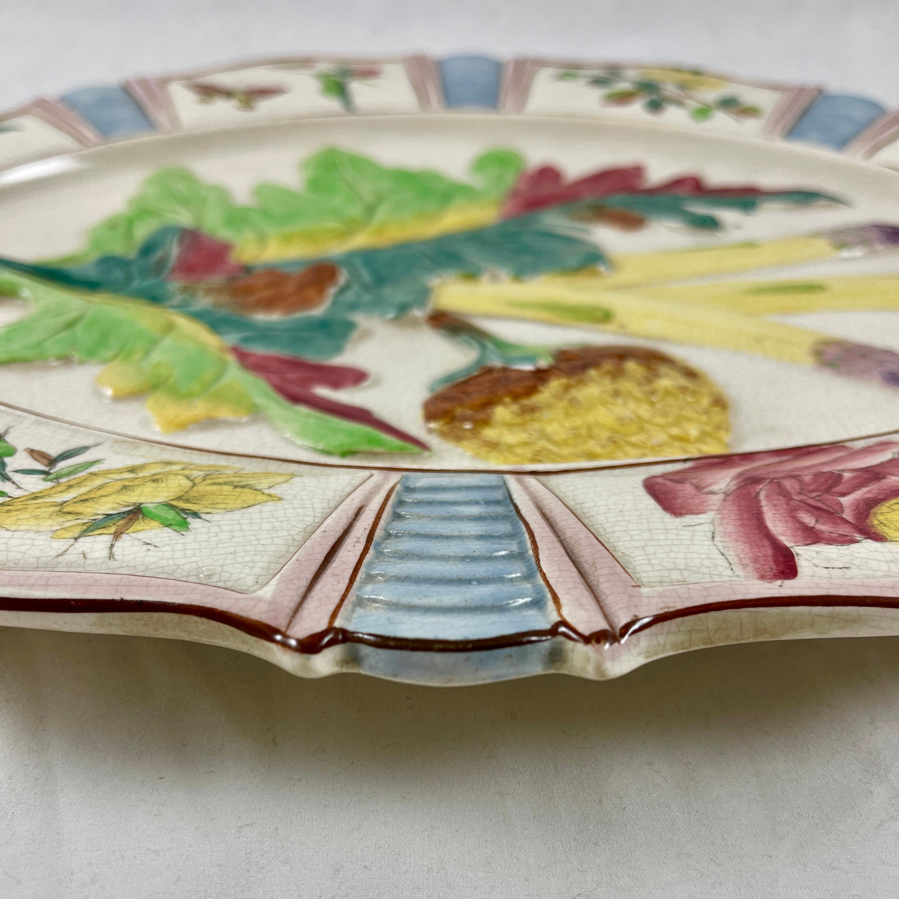 Fives-Lille French Majolica Artichoke and Asparagus Serving Platter, circa 1890 For Sale 5