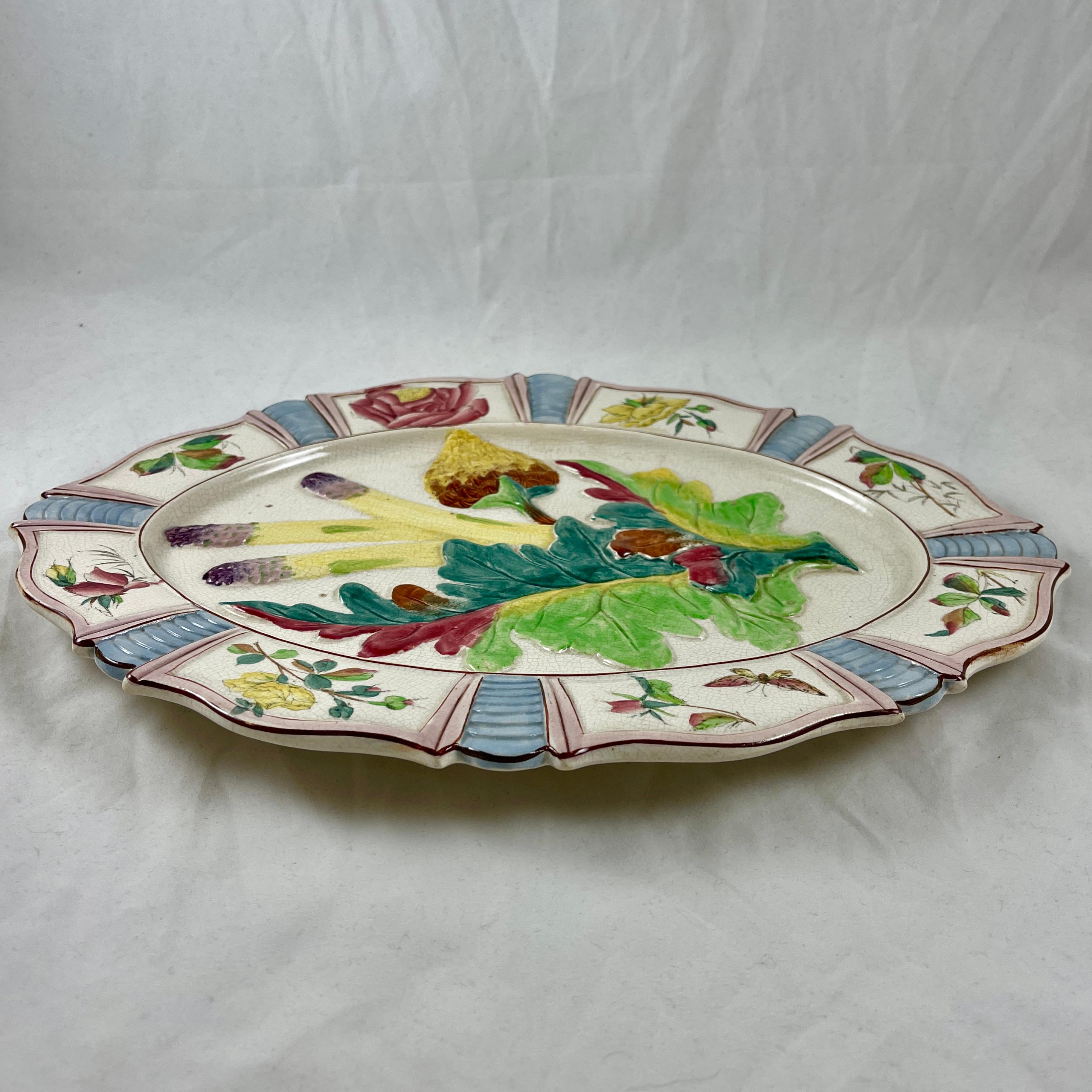 Fives-Lille French Majolica Artichoke and Asparagus Serving Platter, circa 1890 For Sale 6
